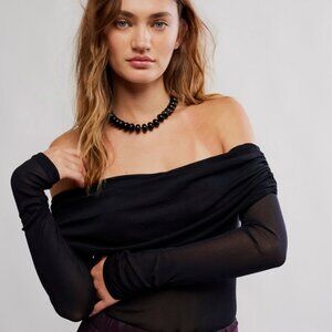 Free People Forget Me Not Black Off the Shoulder Bodysuit